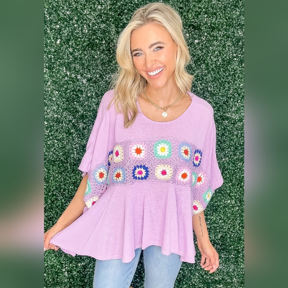 Lavender Crochet Patchwork Top - image 2